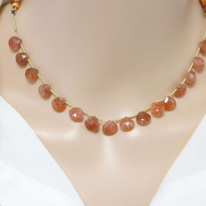 Natural Sunstone Faceted Heart Drops, 8-9 mm, Rich Color, Topaz Gemstone Beads, (SST-HRT-8-9)(519)