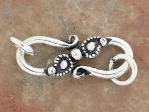 Bali Sterling Silver handmade Fancy S Hook with 2 Rings, (BA-5130)