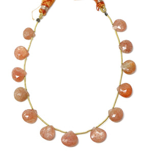 Natural Sunstone Faceted Heart Drops, 10-12 mm, Sunstone Gemstone Beads, Rich Color, (SST-HRT-10-12)(520)