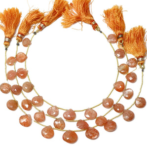 Natural Sunstone Faceted Heart Drops, 10-12 mm, Sunstone Gemstone Beads, Rich Color, (SST-HRT-10-12)(520)