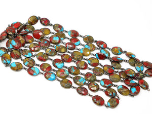 Multicolor Metallic Turquoise Faceted Bezel Chain in Antique Rhodium, 14x12 mm, (BC-MTR-289)