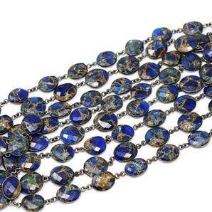 Metallic Turquoise Faceted Bezel Chain in Antique Rhodium, 14x12 mm, (BC-MTR-286)