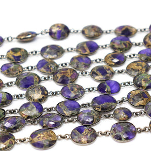 Purple Metallic Turquoise Faceted Bezel Chain in Antique Rhodium, 14x12 mm, (BC-MTR-288)