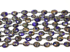 Purple Metallic Turquoise Faceted Bezel Chain in Antique Rhodium, 14x12 mm, (BC-MTR-288)