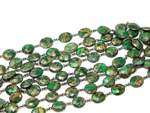 Green Metallic Turquoise Faceted Bezel Chain in Antique Rhodium, 14x12mm,(BC-MTR-287)