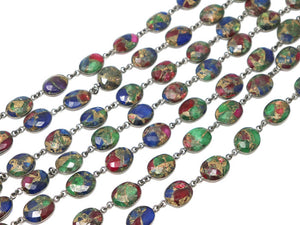 Multicolor Metallic Turquoise Faceted Bezel Chain in Antique Rhodium, 14x12 mm, (BC-MTR-285)