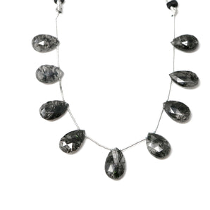 Natural Black Rutile Faceted Pear Drops, 10x16-11x17 mm, Rich Color, Rutile Gemstone Beads, (RTB-PR-10x16)(522)