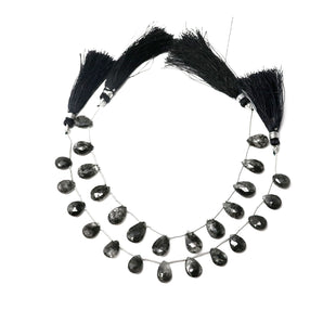 Natural Black Rutile Faceted Pear Drops, 8x10-9x13 mm, Rich Color, Rutile Gemstone Beads, (RTB-PR-8x10)(525)