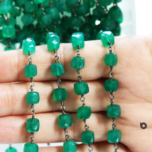 Green Onyx Faceted Cube chain, (RS-GRX-254) - Beadspoint