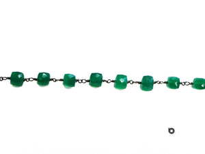 Green Onyx Faceted Cube chain, (RS-GRX-254) - Beadspoint