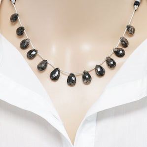 Natural Black Rutile Faceted Pear Drops, 8x10-9x13 mm, Rich Color, Rutile Gemstone Beads, (RTB-PR-8x10)(525)