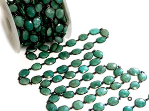 Amazonite Oval Faceted Bezel Chain, (BC-AMZ-275) - Beadspoint