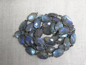 2 Feet & 7 Inches, Last & Final Cut, SAVE BIG, Labradorite Rectangle Faceted Bezel Chain, (FS-CHN-54)