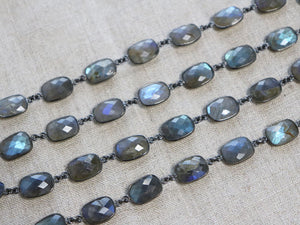 2 Feet & 7 Inches, Last & Final Cut, SAVE BIG, Labradorite Rectangle Faceted Bezel Chain, (FS-CHN-54)
