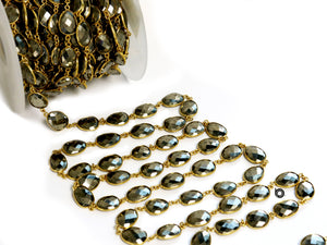 Pyrite Oval Faceted Bezel Chain, (BC-PYR-283) - Beadspoint