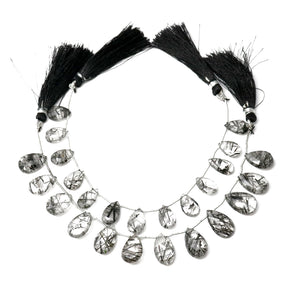 Natural Black Rutile Faceted Pear Drops, 9x12-10x16 mm, Rich Color, Rutile Gemstone Beads, (RTB-PR-9x12-10x16)(526)