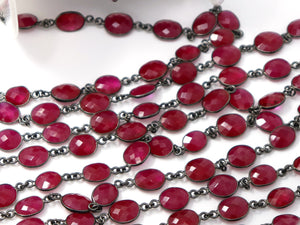 Ruby Oval Faceted Bezel Chain, (BC-RBY-267) - Beadspoint