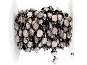 Moonstone Brown Color Oval Faceted Bezel Chain, (BC-BMNS-282) - Beadspoint