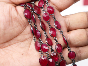 Ruby Oval Faceted Bezel Chain, (BC-RBY-267) - Beadspoint