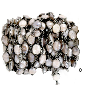Moonstone Brown Color Oval Faceted Bezel Chain, (BC-BMNS-282) - Beadspoint