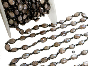Moonstone Brown Color Oval Faceted Bezel Chain, (BC-BMNS-282) - Beadspoint
