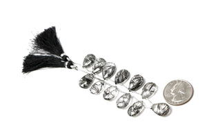Natural Black Rutile Faceted Pear Drops, 9x12-10x16 mm, Rich Color, Rutile Gemstone Beads, (RTB-PR-9x12-10x16)(526)