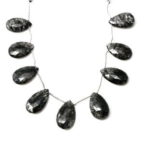 Natural Black Rutile Faceted Pear Drops, 12x18-14x21 mm, Rich Color, Rutile Gemstone Beads, (RTB-PR-12x18)(527)