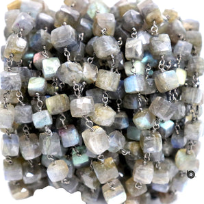 Labradorite Cube wire wrapped rosary chain (RS-LAB-184) - Beadspoint