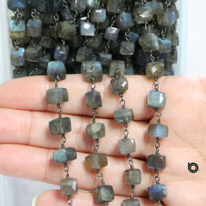 Labradorite Cube wire wrapped rosary chain (RS-LAB-184) - Beadspoint