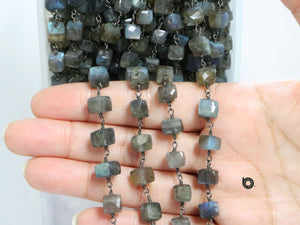 Labradorite Cube wire wrapped rosary chain (RS-LAB-184) - Beadspoint