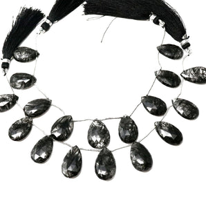 Natural Black Rutile Faceted Pear Drops, 12x18-14x21 mm, Rich Color, Rutile Gemstone Beads, (RTB-PR-12x18)(527)