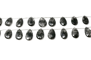 Natural Black Rutile Faceted Pear Drops, 12x18-14x21 mm, Rich Color, Rutile Gemstone Beads, (RTB-PR-12x18)(527)
