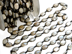 Moonstone Oval Faceted Bezel Chain, (BC-MNS-280) - Beadspoint