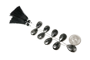 Natural Black Rutile Faceted Pear Drops, 12x18-14x21 mm, Rich Color, Rutile Gemstone Beads, (RTB-PR-12x18)(527)