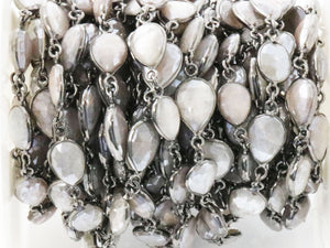 Moonstone Brown Color Pear Faceted Bezel Chain, (BC-BMNS-281) - Beadspoint