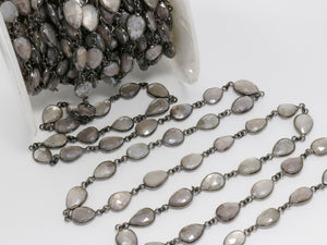 Moonstone Brown Color Pear Faceted Bezel Chain, (BC-BMNS-281) - Beadspoint