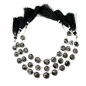 Natural Black Rutile Faceted Onion Drops, 10-12 mm, Rich Color, Rutile Gemstone Beads, (RTB-ON-10-12)(531)