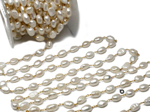 Pearl wire wrapped rosary chain in Gold finish (RS-PRL-248) - Beadspoint