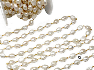 Pearl wire wrapped rosary chain in Gold finish (RS-PRL-248) - Beadspoint