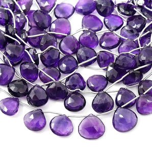 Amethyst Faceted Heart Drops, 13-15 mm, rich purple color, (AM-HRT-13-15(32))