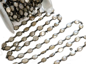 Moonstone Cream color Oval Faceted Bezel Chain, (BC-MNS-279) - Beadspoint