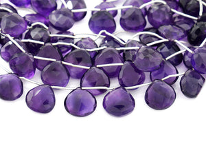 Amethyst Faceted Heart Drops, 13-15 mm, rich purple color, (AM-HRT-13-15(32))