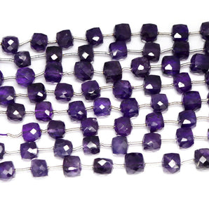 Amethyst Faceted Cube Drops, 7-8 mm, rich purple color, (AM-CUBE-7-8(34))