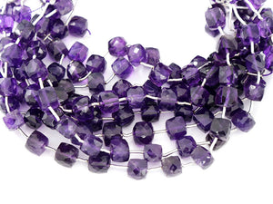 Amethyst Faceted Cube Drops, 7-8 mm, rich purple color, (AM-CUBE-7-8(34))