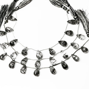 Natural Black Rutile Faceted Tear Drops, 8x14-10x16 mm, Rich Color, Rutile Gemstone Beads, (RTB-TR-8x14-10x16)(533)