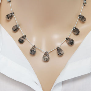 Natural Black Rutile Faceted Tear Drops, 8x14-10x16 mm, Rich Color, Rutile Gemstone Beads, (RTB-TR-8x14-10x16)(533)