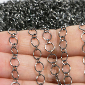 Sterling Silver Oxidized Cirle Link Chain, (SS-195) - Beadspoint