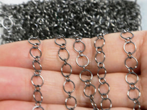 Sterling Silver Oxidized Cirle Link Chain, (SS-195) - Beadspoint