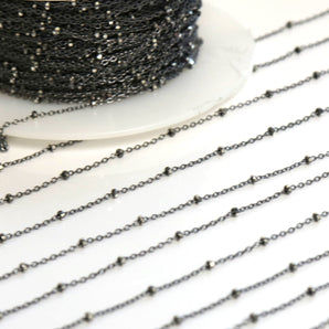 Sterling Silver Oxidized Satellite Cable Chain with silver beads , 2 x 1 mm Links, (SS-193-M1185) - Beadspoint