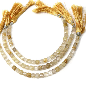 Natural Golden Rutile Faceted Cube Drops, 6-8 mm, Rich Color, Rutile Gemstone Beads, (RTG-CUBE-6-8)(540)